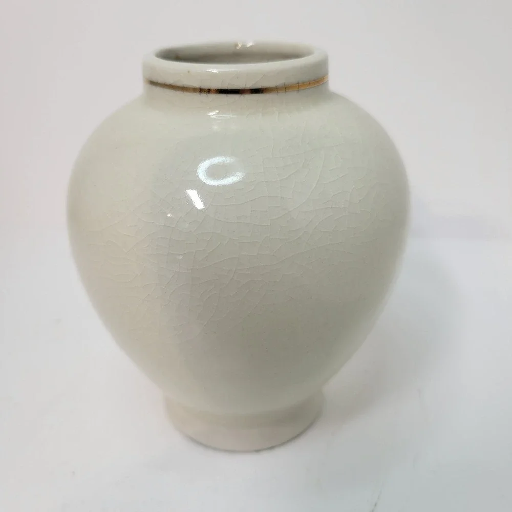 Vintage Japanese‎ Moriage Style Vase Floral Bird Design Gold Trim Crackle Glaze